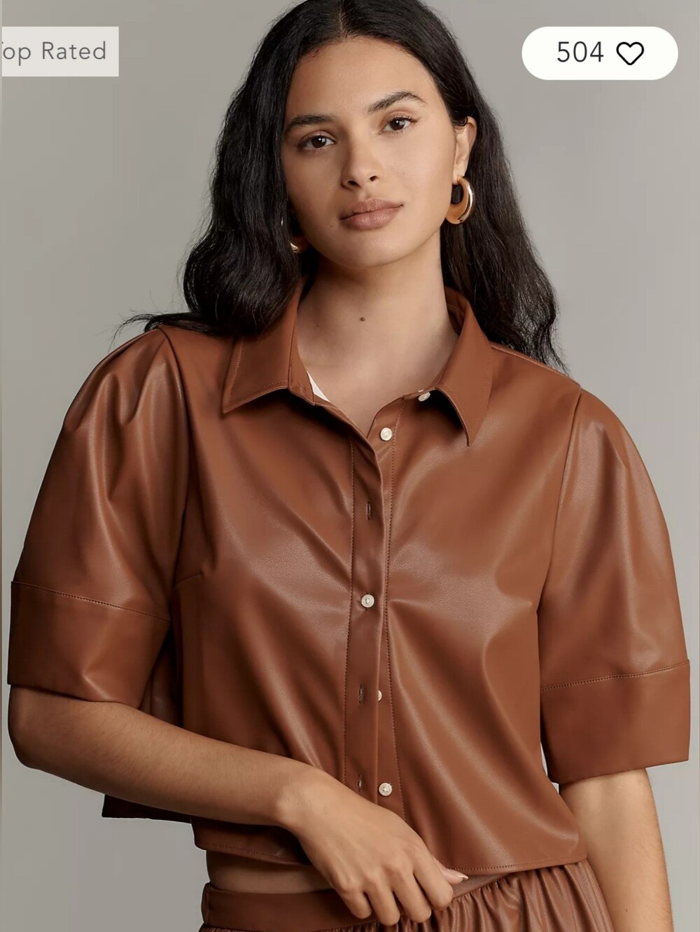 Maeve Lantern Sleeve Faux Leather Blouse Size Medium - Picture 7 of 7
